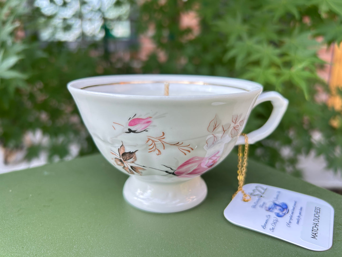 Vintage Unmarrked Teacup Candle Without Saucer - Matcha Duchess